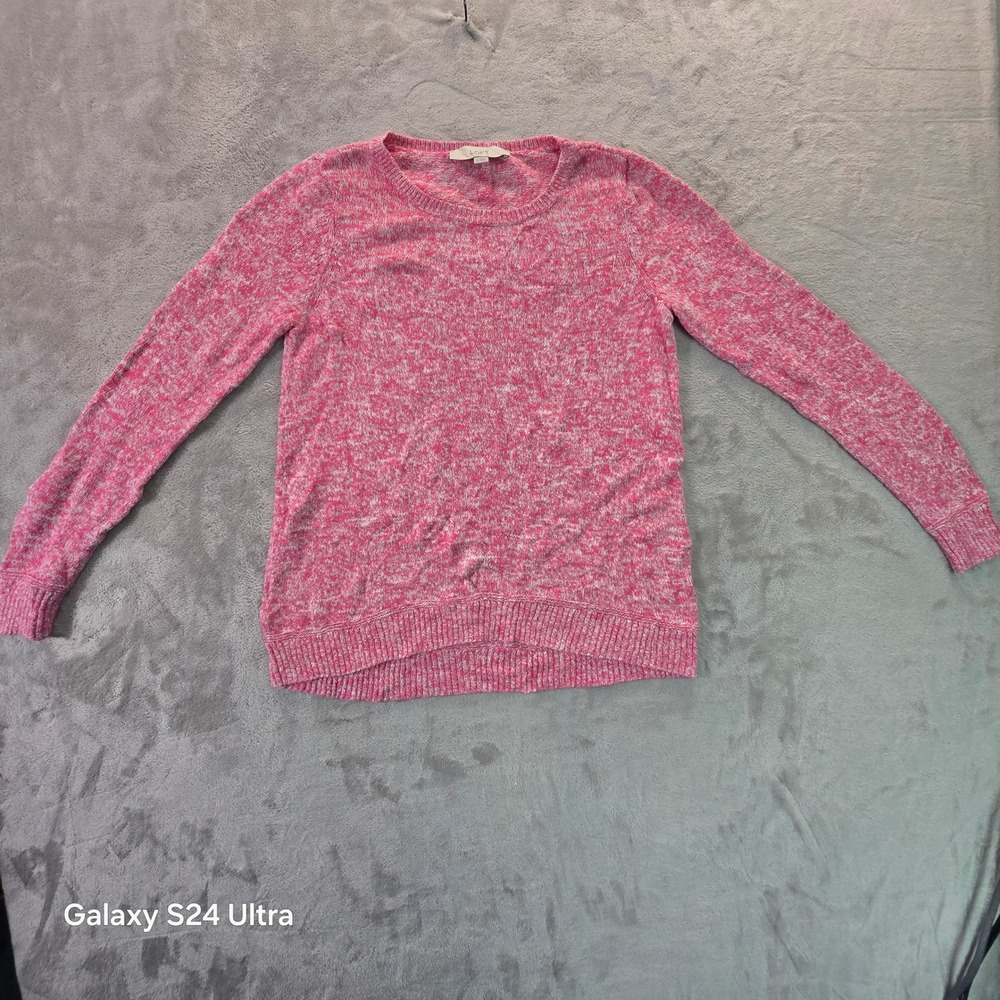 Loft Pink White Marled Knit Crewneck Sweater Small Long Sleeve Pullover